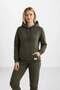 Women's Khaki Two-Thread Comfortable Hooded Striped Tracksuit Set - 77755 - 5