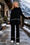 Women's Oversize Knitwear Sweater and Wide Leg Pants Black Two-Piece Set 3040
