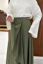 Khaki Green Linen Wrap Heather Skirt - 5