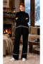 Women's Knitwear Sweater and Wide-Leg Pants Stripe Detail Oversize Black Two-Piece Set 3040 - 2