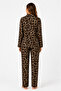 Women's seasonal suede long sleeve dark leopard print pajama set - 5