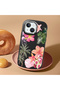 iPhone 13 Mini Compatible Shock-Absorbing Camera Protected Black Silicone Case Floral Print - 2