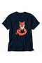 Women's Elegant Japanese Style Fox Figure Back Print - Navy Blue - 4