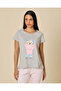 Women Grey And Pink Printed Pyjama Set - 2