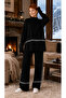 Women's Knitwear Sweater and Wide-Leg Pants Stripe Detail Oversize Black Two-Piece Set 3040 - 4