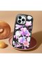iPhone 13 Pro Compatible Shock-Absorbing Camera Protected Black Silicone Case Floral Print - 2