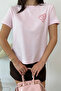 Women's crew neck amore heart print t-shirt - pink - 26y 1111 - 2