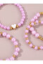 Pack of 4 - Girls Multi-Color Pearl Beaded Bracelets with Heart Charm - 3