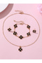 Girls Black Clover Charm Necklace, Bracelet and Earrings Set