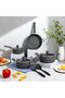 9-Piece Granite Cookware Set,Nonstick Pot with Glass Lids,Casserole,Fry Pan,Saucepan,Nylon Utensils