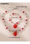 Girls Red Strawberry Charm Beaded Necklace and Bracelet Set - 6