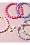 Pack of 5 - Girls Multi-Color Pastel Beaded Bracelets with Rainbow Charm - 3