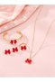 Girls Red Bow Charm Necklace, Bracelet, Ring and Earrings Set - 3