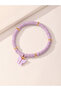 Girls Purple Butterfly Charm Beaded Bracelet - 2