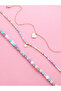 Pack of 3 - Girls Multi-Color Heart Charm Chocker Necklaces - 3