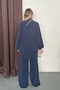 Women's Navy Blue Soft Textured Shirt Blouse Palazzo Trousers Triple Woven Set - 6
