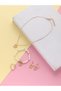 Girls Gold Tone Butterfly Charm Necklace, Pearl Bracelet, Earrings and Ring Set - 3