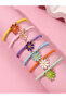 Pack of 6 - Girls Multi-Color Beaded Bracelets with Flower Charms