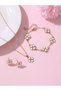 Girls White Clover Charm Necklace, Bracelet and Earrings Set
