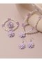 Girls Multi-Color Flower Charm Pearl Necklace, Bracelet, Ring and Earrings Set