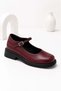 Berlin Women's Burgundy Leather Mary Jane Round Toe 2 cm Thick Sole Buckle Ballerina Loafer Shoes - 2