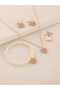 Girls Gold Tone Sequin Butterfly Charm Necklace, Earrings, Ring and Pearl Bracelet Set - 2