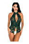 Dark Green Floral Lace Halter Neck Bodysuit - 4
