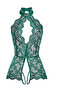 Dark Green Floral Lace Halter Neck Bodysuit - 2