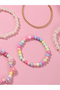 Pack of 5 - Gilrs Multi-Color Pastel Flower and Bead Bracelet - 3