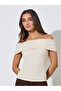 Beige Solid Off-Shoulder Ribbed Knit Top - 3