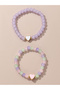 Pack of 2 - Girls Multi-Color Pastel Beaded Bracelets With Heart Charms - 3