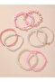 Pack of 8 - Girls Multi-Color Pearl and Heart Beaded Bracelets - 2