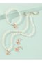 Girls Light Pink Butterfly Charm Pearl Necklace, Bracelet and Earrings Set - 3