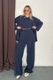 Women's Navy Blue Soft Textured Shirt Blouse Palazzo Trousers Triple Woven Set - 3