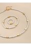 Girls White Beaded Necklace, Bracelet and Ring Set with Gold Tone Heart Charm - 4
