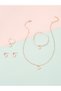 Girls Pink Heart Charm Necklace, bracelet, Ring and Earrings Set