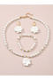 Girls White Flower Charm Pearl Necklace, Bracelet and Earrings Set - 6
