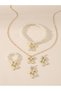 Girls White Bow and Pearl Necklace, Bracelet, Ring and Earrings Set