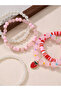Pack of 6 - Girls Pink Strawberry Charm Beaded Bracelets - 3