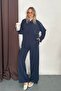 Women's Navy Blue Soft Textured Shirt Blouse Palazzo Trousers Triple Woven Set - 4