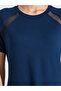 Navy Blue Solid Activewear Top with Mesh Panels - 3