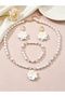 Girls White Flower Charm Pearl Necklace, Bracelet and Earrings Set - 7