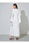 White Printed V-Neck Maxi Jalabiya - 5