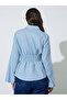 Light Blue Long Sleeves Shirred Waist Denim Shirt - 5