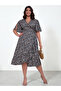 Plus Size Black Floral V-Neck A-Line Midi Dress - 3