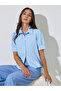 Blue Solid Puff Short Sleeves Shirt