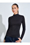 Black Solid High Neck Ribbed Fitted Top - 3