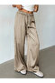 Khaki Wide Leg Satin Trousers