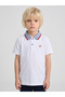 Boys White Striped Collar Regular Fit polo T-Shirt By Juniorloom