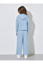 Girls Blue Textured Patchwork Hoodie and Wide Leg Joggers Set - 7